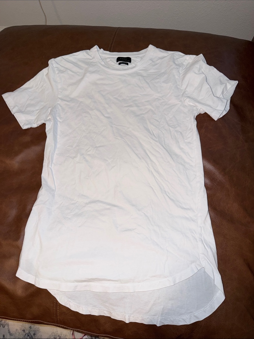 Zara White Short Sleeve Crew Neck Tee Long Length